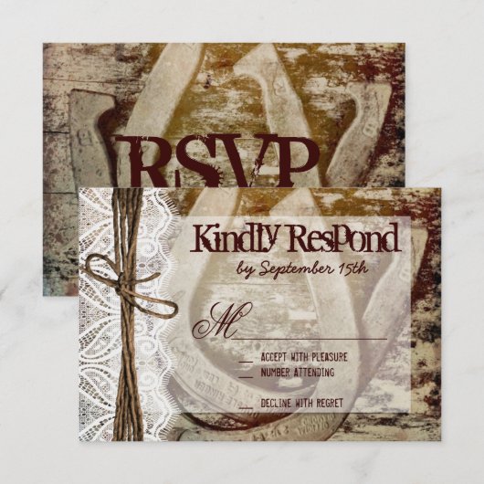 Dubbele Hoefijzers Rustic Wedding RSVP-kaarten RSVP Kaartje (Voorkant / Achterkant)