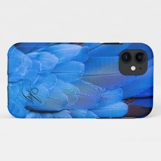 Dubbele initialen monogrammed blauw veer vleugelvo Case-Mate iPhone case (Achterkant (horizontaal))