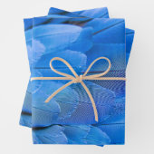 Dubbele initialen monogrammed blauw veer vleugelvo inpakpapier vel (In situ)