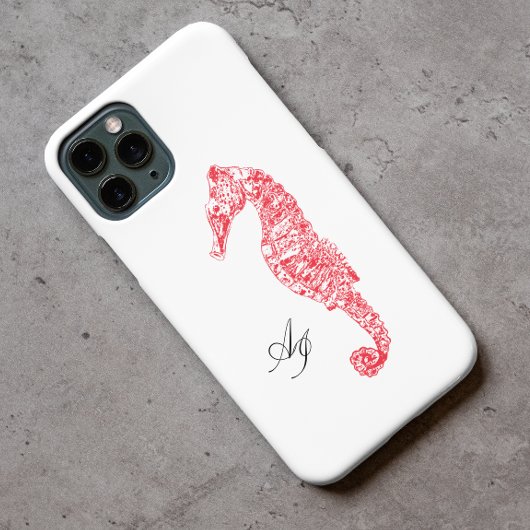 Dubbele initialen rode kust waterverf zeepaardje Case-Mate iPhone case