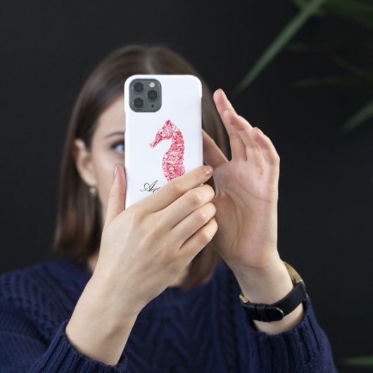 Dubbele initialen rode kust waterverf zeepaardje Case-Mate iPhone case