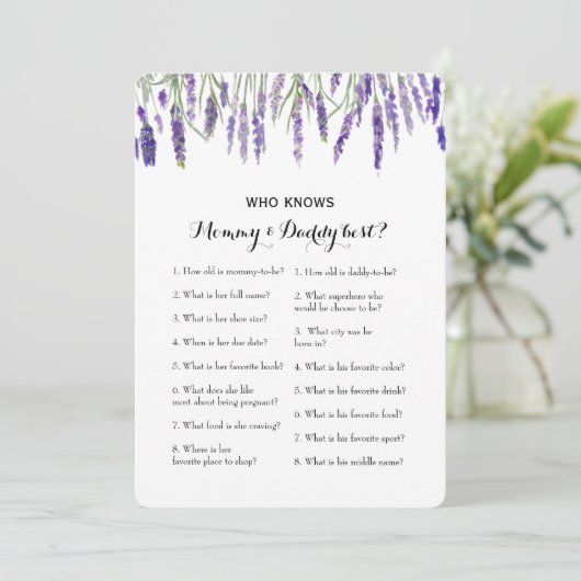 Dubbele kant 2 Baby shower spel- advies | Wie weet Kaart (Staand voorkant)