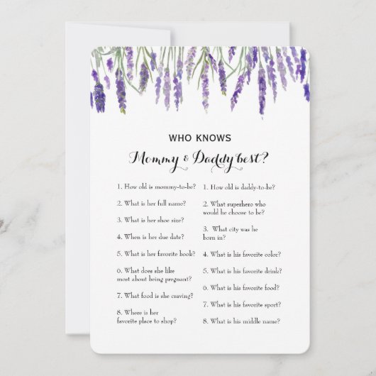 Dubbele kant 2 Baby shower spel- advies | Wie weet Kaart (Voorkant)