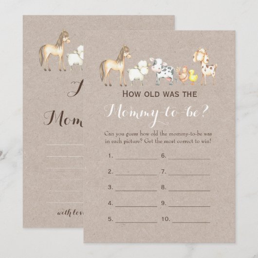 Dubbele kant- 2 Baby shower spelletjes- Hoe oud |  Kaart (Voorkant / Achterkant)