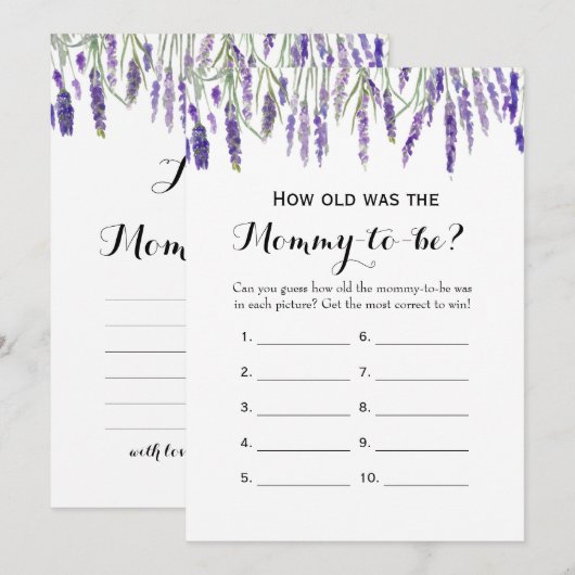 Dubbele kant- 2 Baby shower spelletjes- Hoe oud |  Kaart (Voorkant / Achterkant)