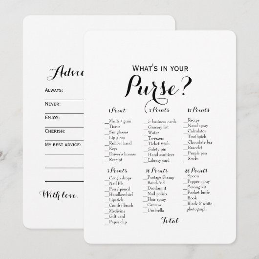 Dubbele kant - 2 Bruidsfeest Spelletjes Tas | Wens Kaart (Voorkant / Achterkant)