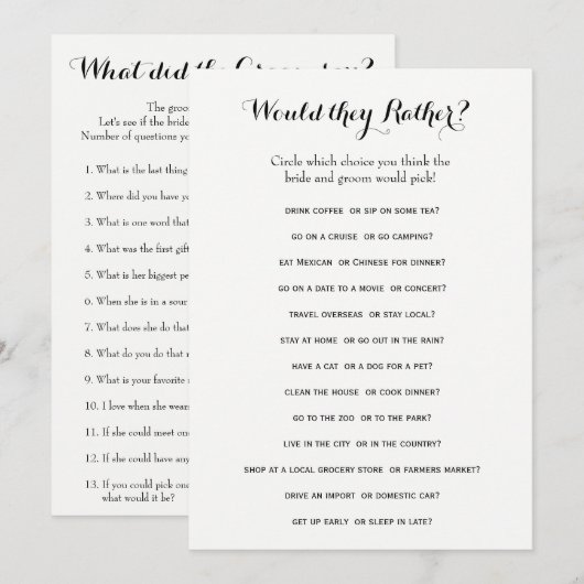 Dubbele Kant Bruidsdouche Spellen- Bruidegom Zegt| (Voorkant / Achterkant)