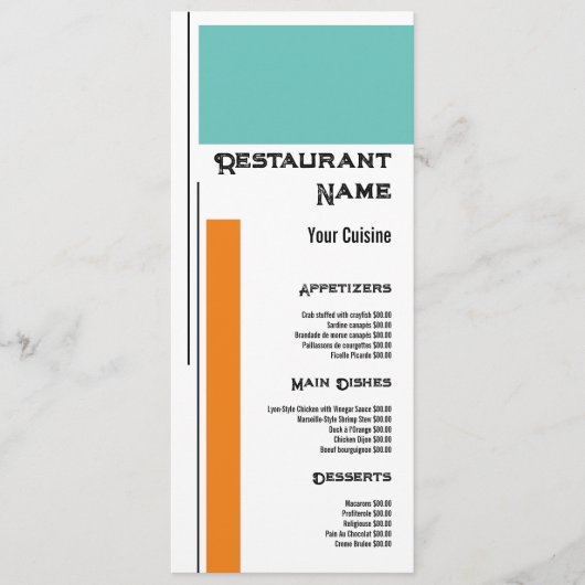 Dubbele Klassieke Block Color, Restaurant Slimline Menu (Voorkant)