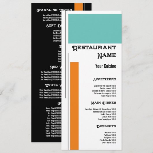 Dubbele Klassieke Blok Kleur, Restaurant Slimline Menu (Voorkant / Achterkant)