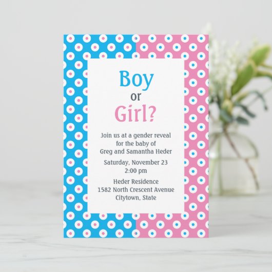 Dubbele Kleur Jongen of Meisje Polka-Dot Geslacht  Kaart (Staand voorkant)