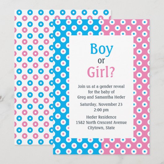 Dubbele Kleur Jongen of Meisje Polka-Dot Geslacht  Kaart (Voorkant / Achterkant)