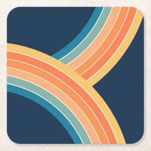 Dubbele kleurrijke retro stijl regenboog kartonnen onderzetters