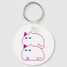 Dubbele Knuffel Witte Kat Sleutelhanger