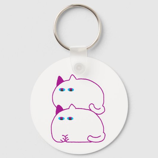 Dubbele Knuffel Witte Kat Sleutelhanger (Voorkant)