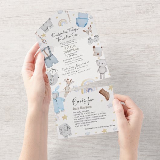 Dubbele knuppels, dubbele Baby All In One Uitnodiging (Afscheurbaar)