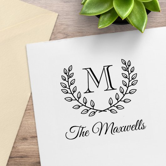 Dubbele krans Monogram Initiaal Familienaam Rubberstempel