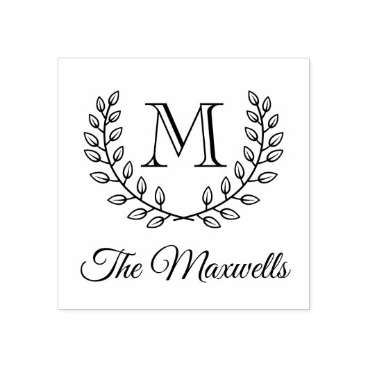 Dubbele krans Monogram Initiaal Familienaam Rubberstempel (Afrduk)