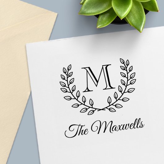 Dubbele krans Monogram Initiaal Familienaam Zelfinktende Stempel