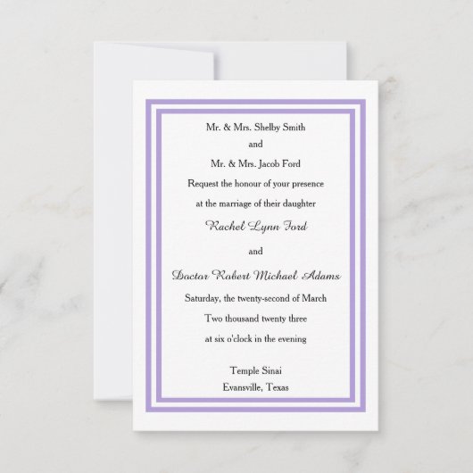 Dubbele Lavendel Trim - 3x5 bruiloft uitnodiging (Voorkant)