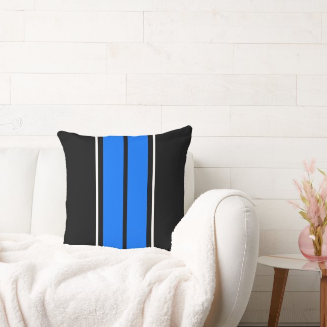 Dubbele, levendige blauwe, witte racestrepen kussen (Bank)