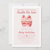Dubbele liefde roze cupcake tweeling Baby shower Kaart (Voorkant)