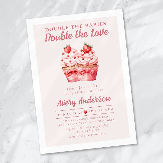Dubbele liefde roze cupcake tweeling Baby shower Kaart