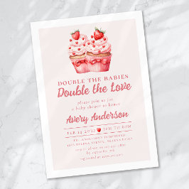 Dubbele liefde roze cupcake tweeling Baby shower Kaart