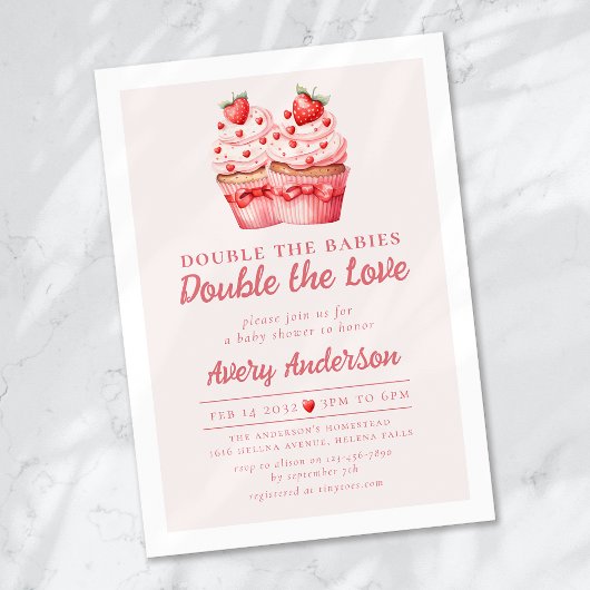 Dubbele liefde roze cupcake tweeling Baby shower Kaart