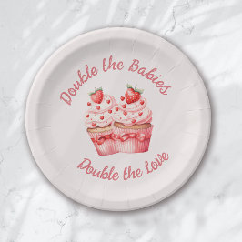 Dubbele liefde roze cupcake tweeling Baby shower Papieren Bordje