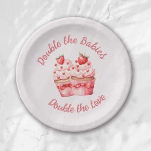 Dubbele liefde roze cupcake tweeling Baby shower Papieren Bordje