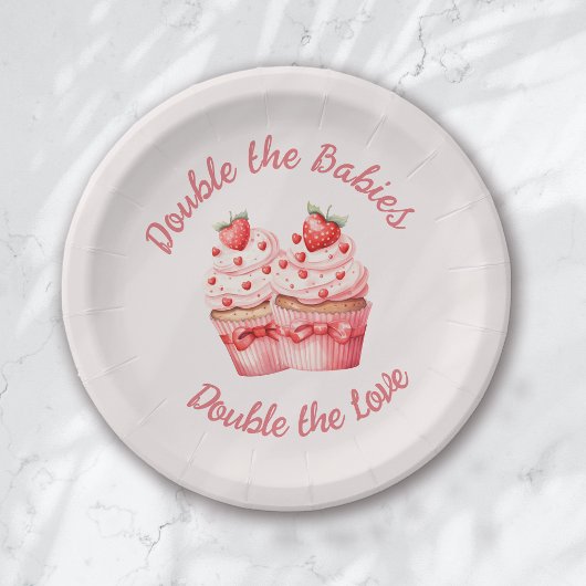 Dubbele liefde roze cupcake tweeling Baby shower Papieren Bordje