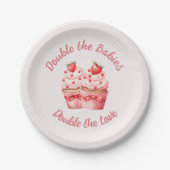 Dubbele liefde roze cupcake tweeling Baby shower Papieren Bordje (Voorkant)