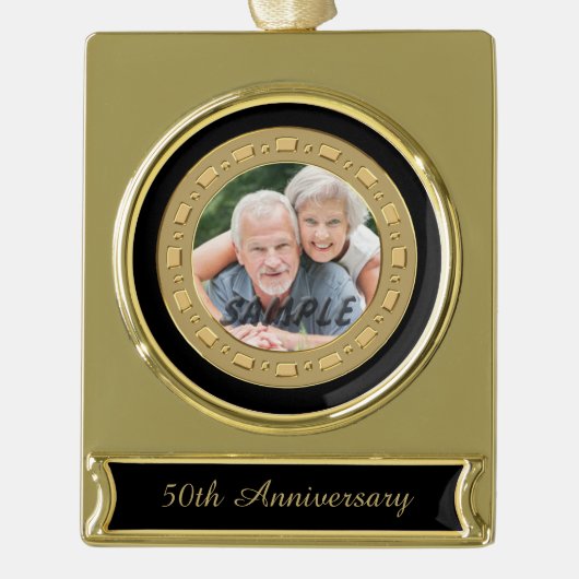 Dubbele Lijst Golden Wedding Jubileum Foto Verguld Banner Ornament (Voorkant)