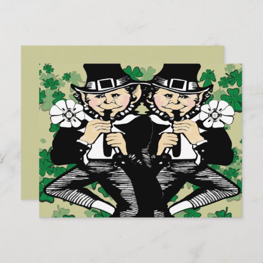 Dubbele Luck Leprechaun Briefkaart (Voorkant / Achterkant)