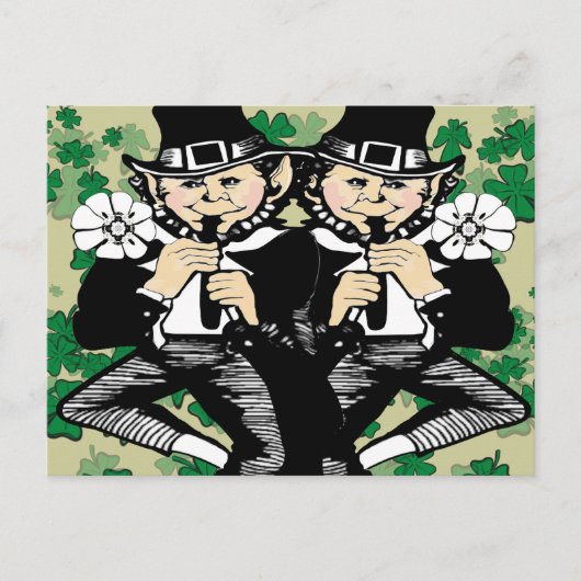Dubbele Luck Leprechaun Briefkaart (Voorkant)