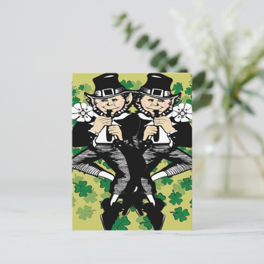 Dubbele Luck Leprechaun Briefkaart (Staand voorkant)