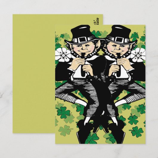 Dubbele Luck Leprechaun Briefkaart (Voorkant / Achterkant)