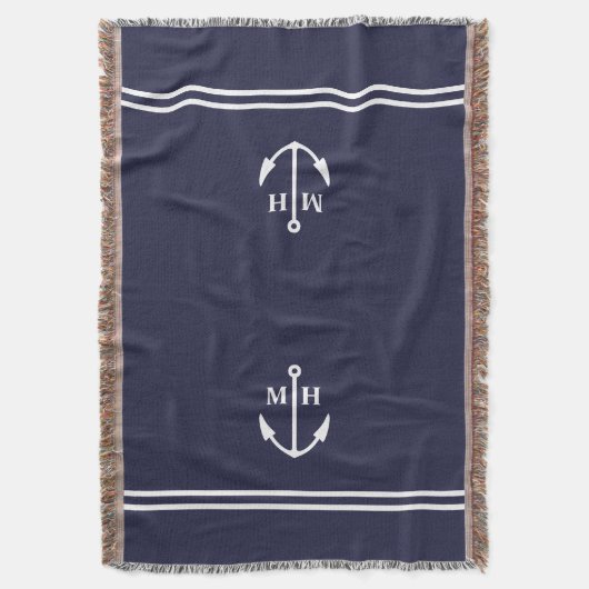 Dubbele Marine Anker Monogram Gooi Deken (Voorkant Verticaal)