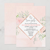 Dubbele meisjes Blush roze roze roze goudflorale b Kaart (Voorkant / Achterkant)