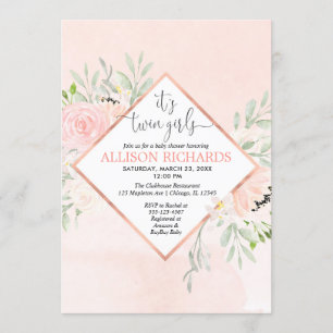 Dubbele meisjes Blush roze roze roze goudflorale b Kaart