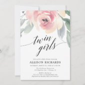 Dubbele meisjes zwarte roze elegante florale water kaart (Voorkant)