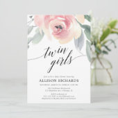 Dubbele meisjes zwarte roze elegante florale water kaart (Staand voorkant)