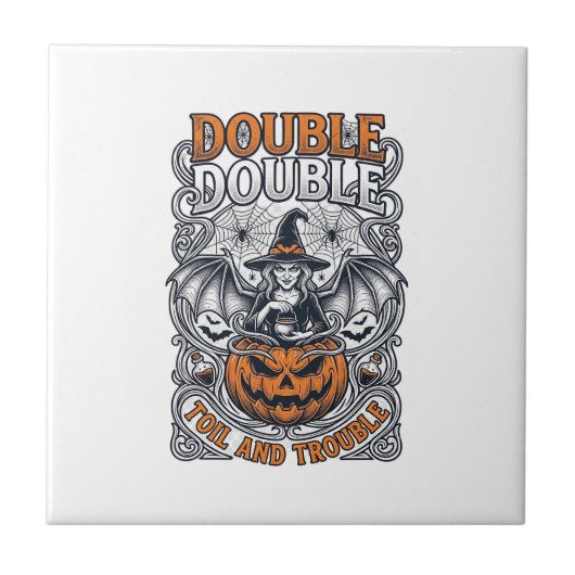 Dubbele Moeite Problemen Heks Pompoen Halloween Sp Tegeltje (Voorkant)
