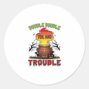 Dubbele moeite Trouble Ketel Halloween Zwarte Kat Ronde Sticker