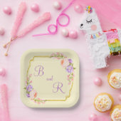 Dubbele monogram bloem Casual Lijst bruiloft Papieren Bordje (Feest)