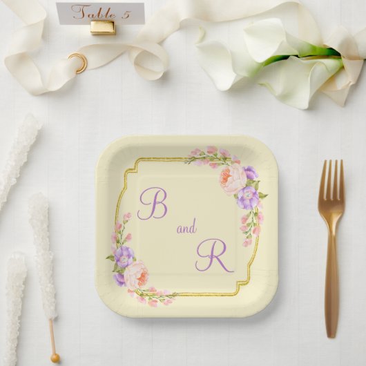 Dubbele monogram bloem Casual Lijst bruiloft Papieren Bordje (Huwelijk)