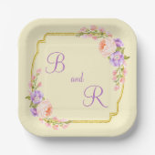 Dubbele monogram bloem Casual Lijst bruiloft Papieren Bordje (Voorkant)