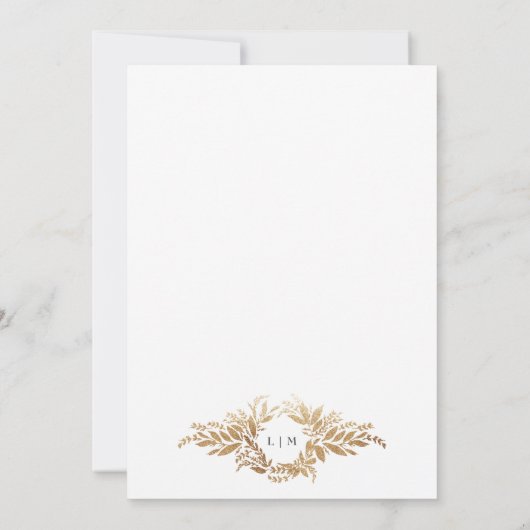 Dubbele Monogram Gouden Botanische lijst bruiloft Kaart (Achterkant)