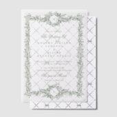 Dubbele Monogram Sage Groene Bladerige lijst bruil Vellum Uitnodigingen (Offset (Uitnodiging))