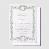 Dubbele Monogram Sage Groene Bladerige lijst bruil Vellum Uitnodigingen (Offset)